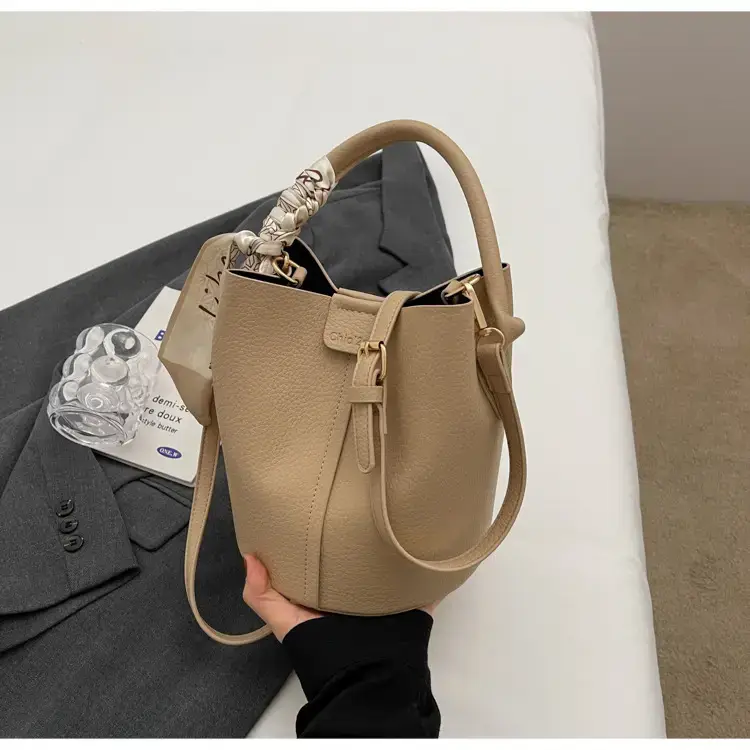 Pink Soft Leather Bucket Bag for Women — feature 39