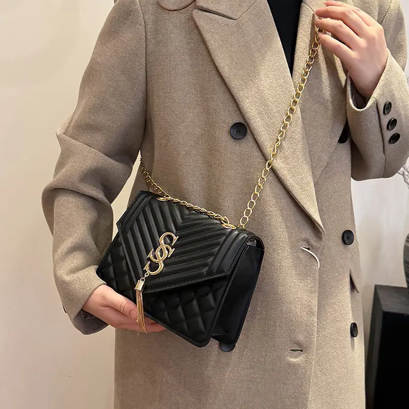 Tan Quilted Chain Tassel Bag for Women - Image 7