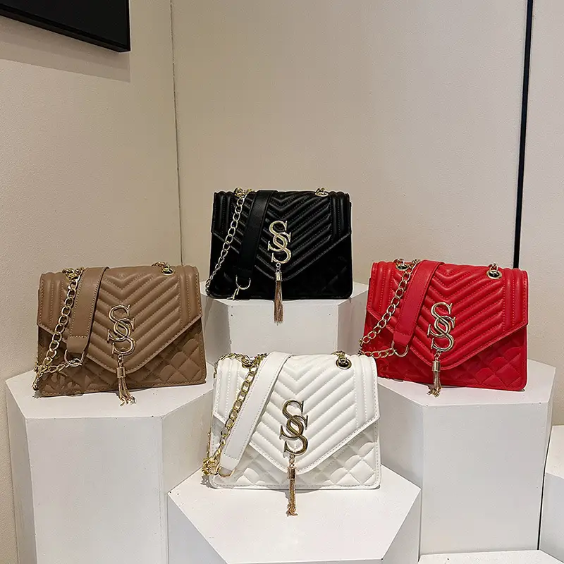 Tan Quilted Chain Tassel Bag for Women - Image 8