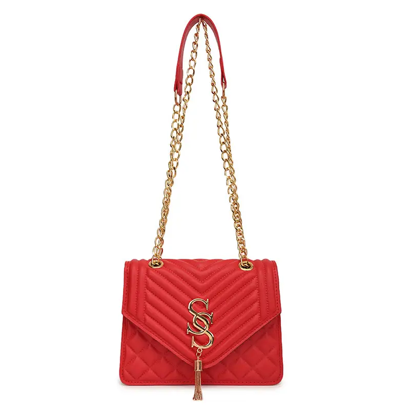 Tan Quilted Chain Tassel Bag for Women - Image 9