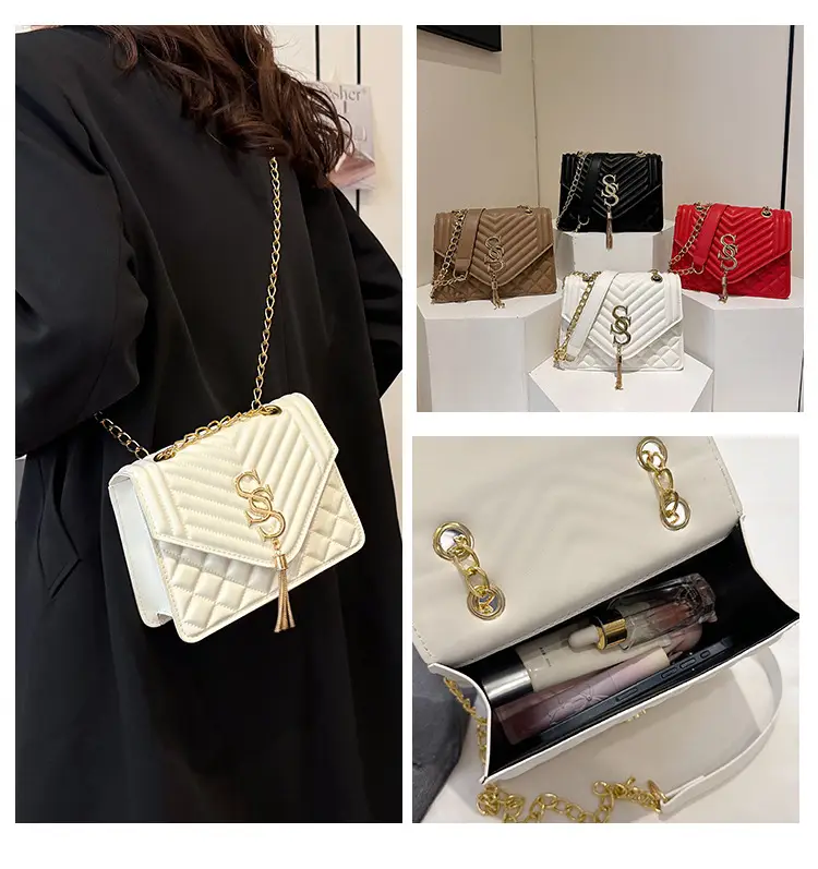 Tan Quilted Chain Tassel Bag for Women — feature 15
