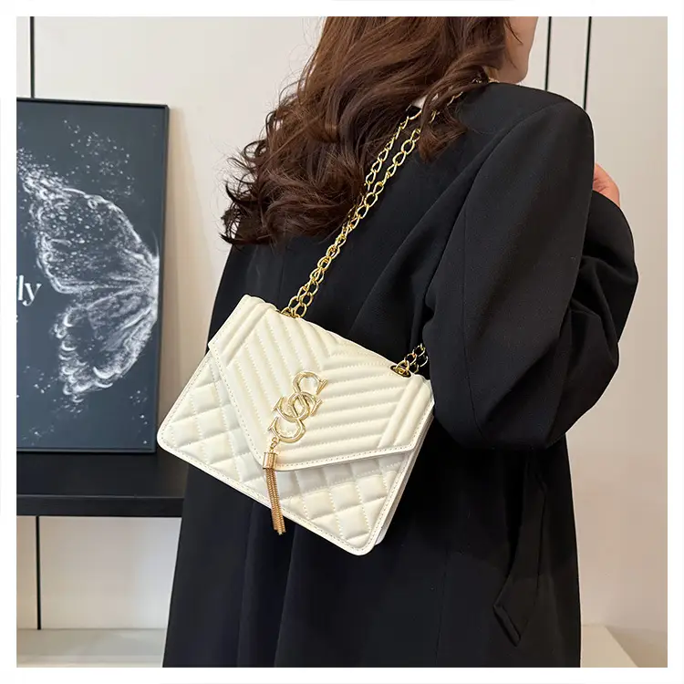 Tan Quilted Chain Tassel Bag for Women — feature 16