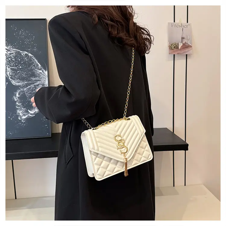 Tan Quilted Chain Tassel Bag for Women — feature 17