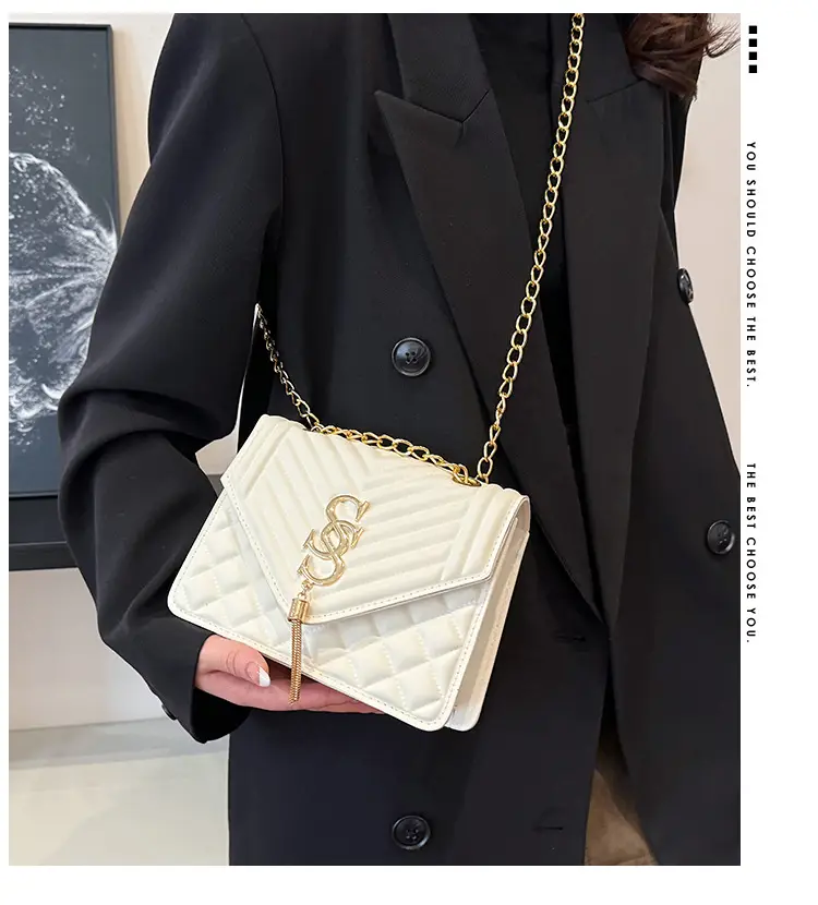 Tan Quilted Chain Tassel Bag for Women — feature 2
