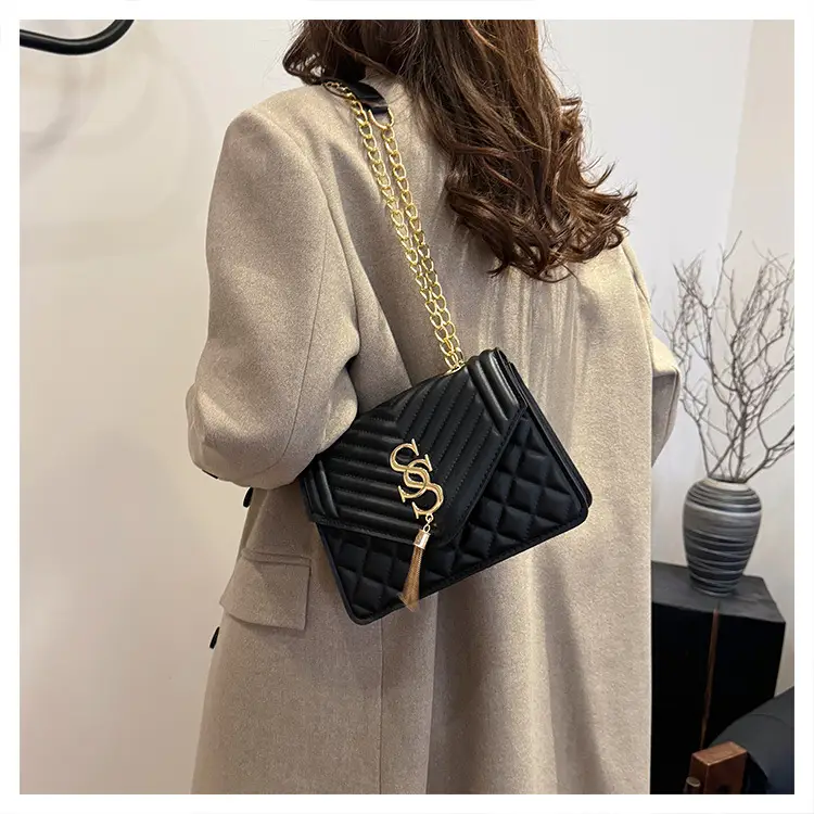 Tan Quilted Chain Tassel Bag for Women — feature 20
