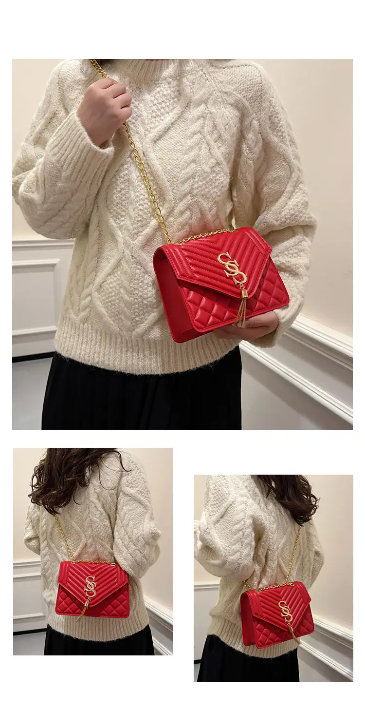 Tan Quilted Chain Tassel Bag for Women — feature 24