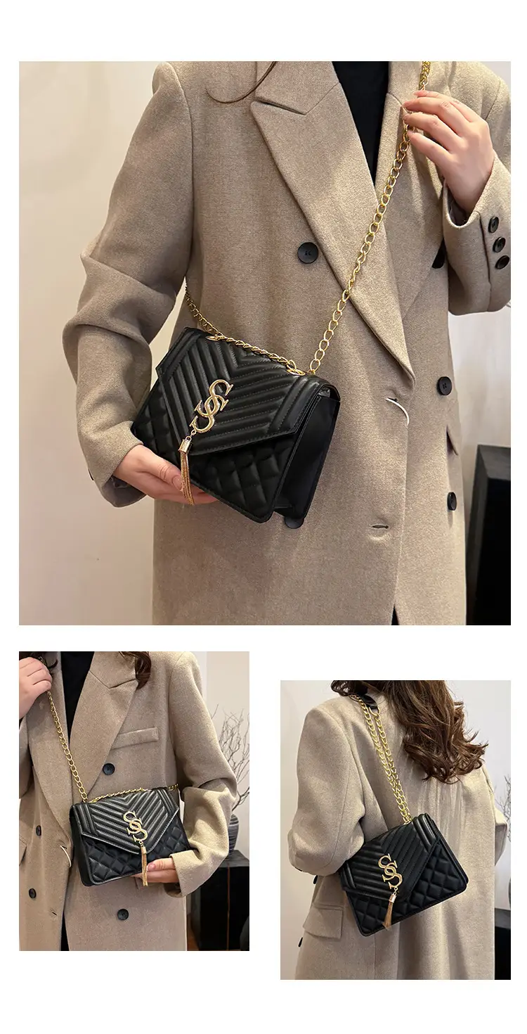 Tan Quilted Chain Tassel Bag for Women — feature 25