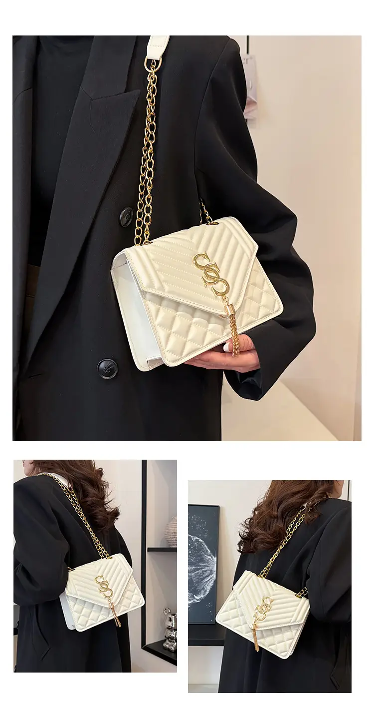 Tan Quilted Chain Tassel Bag for Women — feature 27