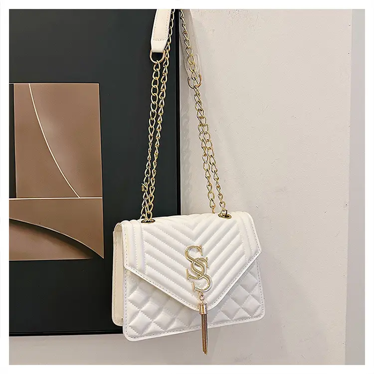 Tan Quilted Chain Tassel Bag for Women — feature 32