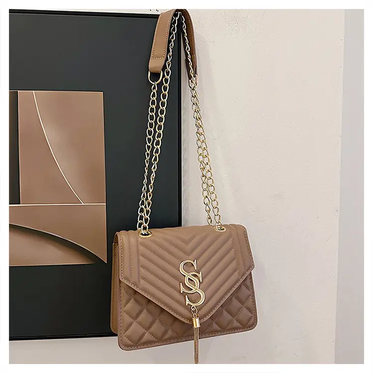 Tan Quilted Chain Tassel Bag for Women — feature 34