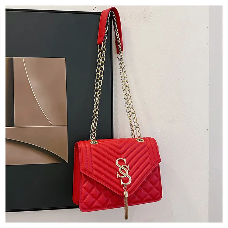 Tan Quilted Chain Tassel Bag for Women — feature 35