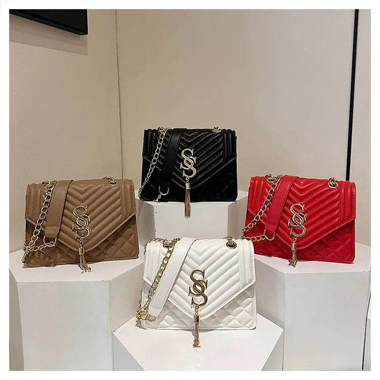 Tan Quilted Chain Tassel Bag for Women — feature 38