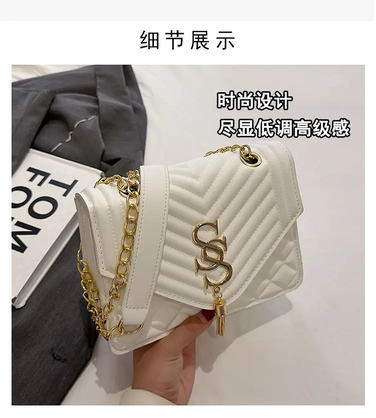 Tan Quilted Chain Tassel Bag for Women — feature 5