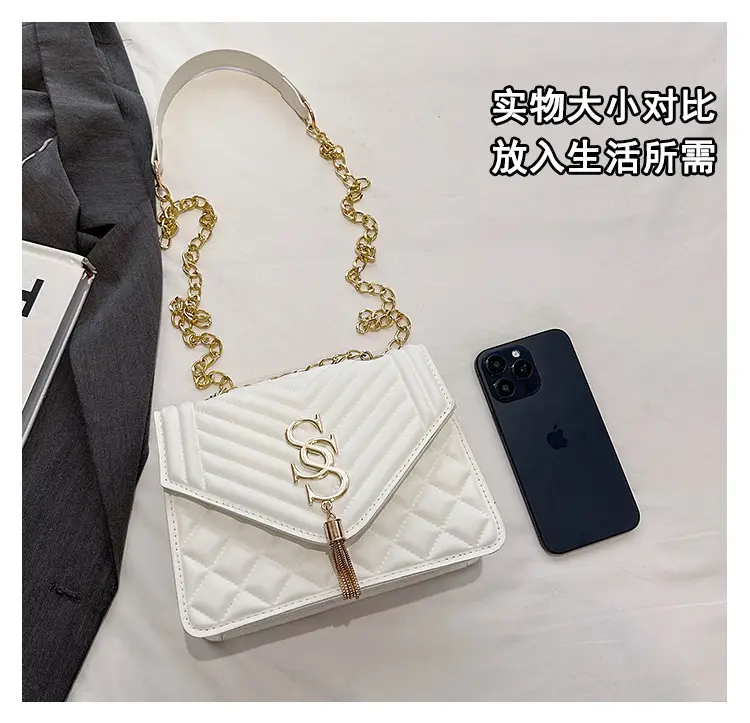 Tan Quilted Chain Tassel Bag for Women — feature 7