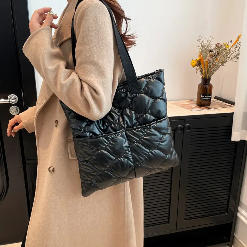 2024 Cotton Padded Shoulder Tote Bag Solid Color - Image 5