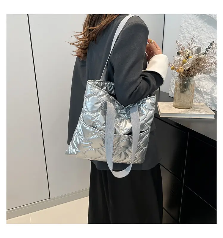 2024 Cotton Padded Shoulder Tote Bag Solid Color — feature 13