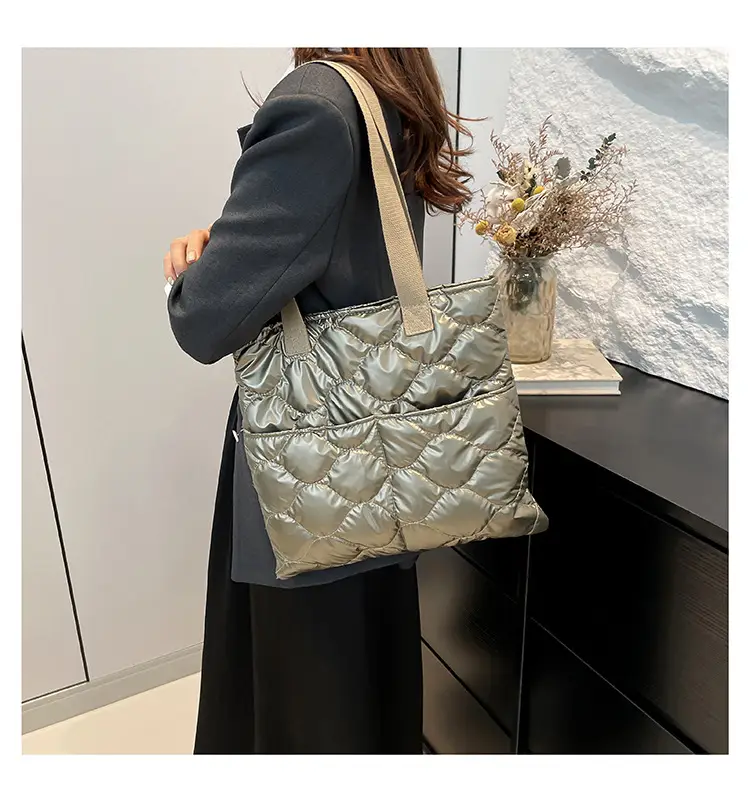 2024 Cotton Padded Shoulder Tote Bag Solid Color — feature 14