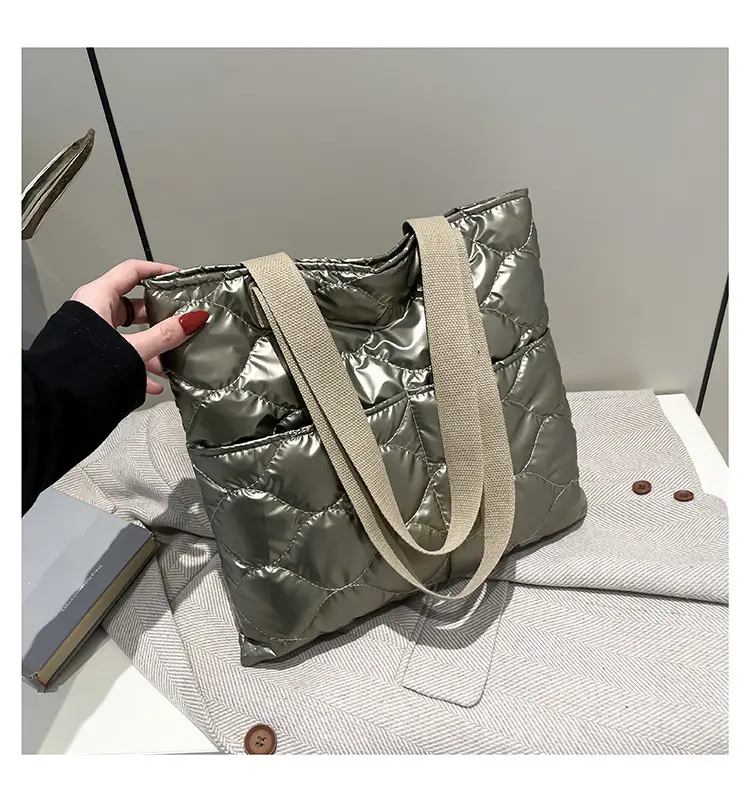 2024 Cotton Padded Shoulder Tote Bag Solid Color — feature 19