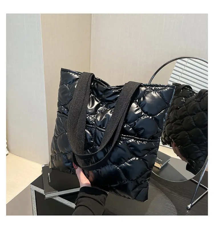 2024 Cotton Padded Shoulder Tote Bag Solid Color — feature 20