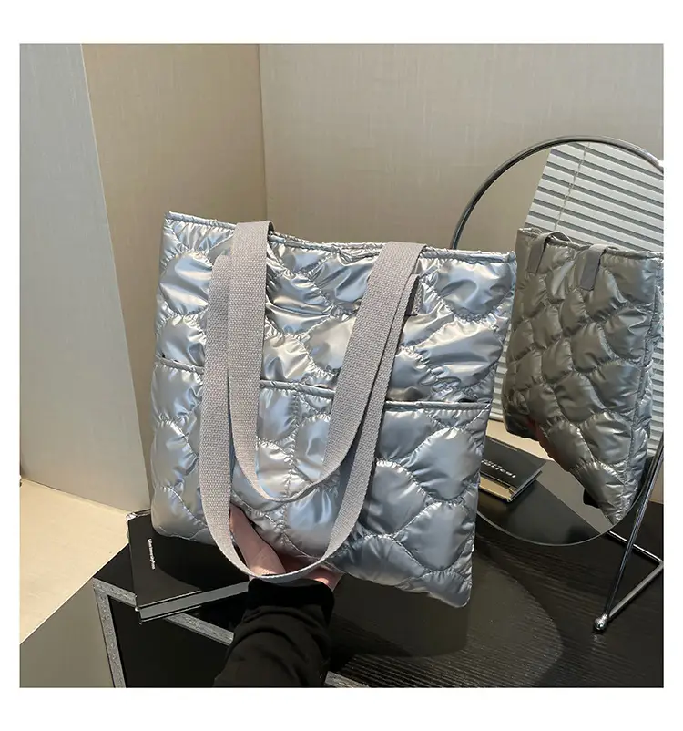 2024 Cotton Padded Shoulder Tote Bag Solid Color — feature 21