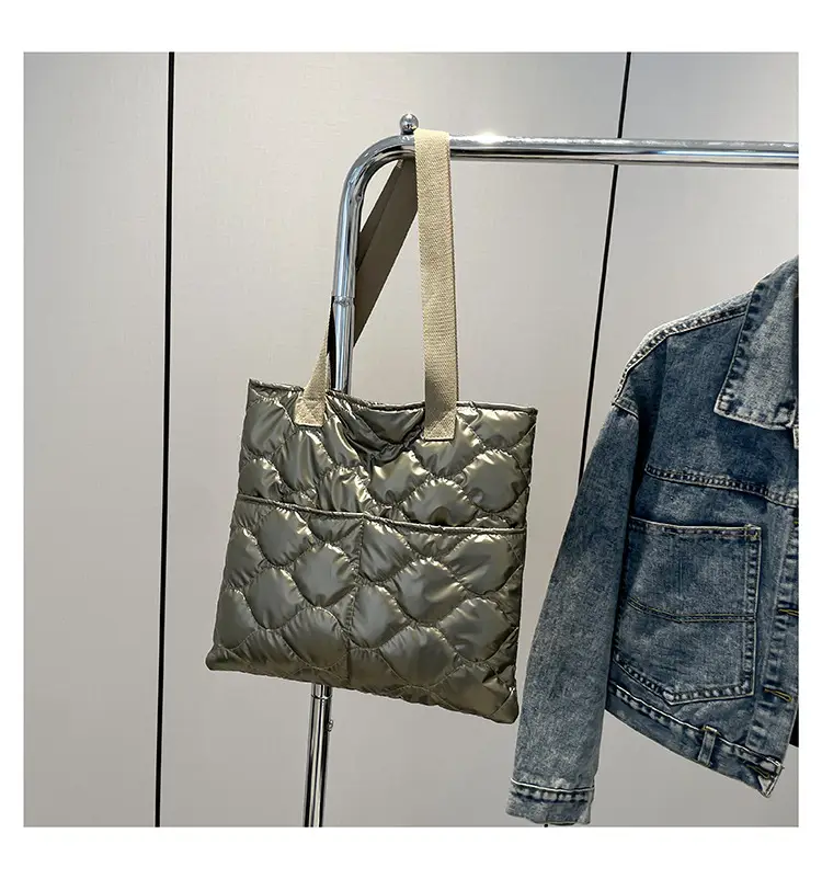 2024 Cotton Padded Shoulder Tote Bag Solid Color — feature 22