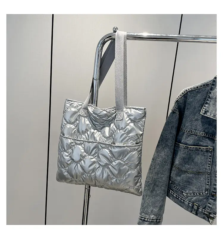 2024 Cotton Padded Shoulder Tote Bag Solid Color — feature 23