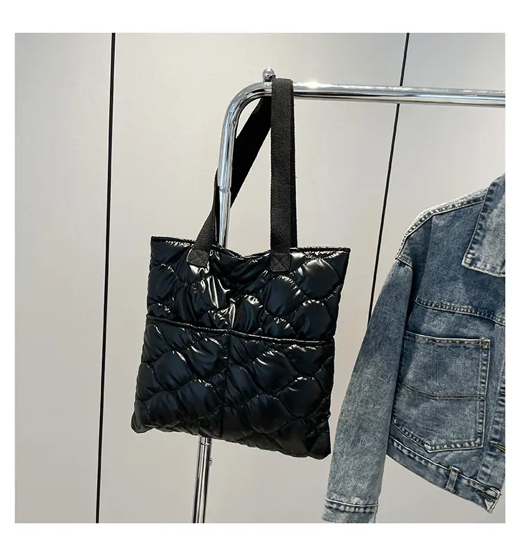 2024 Cotton Padded Shoulder Tote Bag Solid Color — feature 24