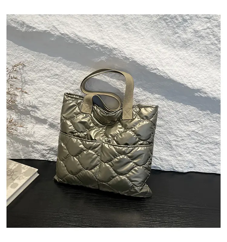 2024 Cotton Padded Shoulder Tote Bag Solid Color - Image 2
