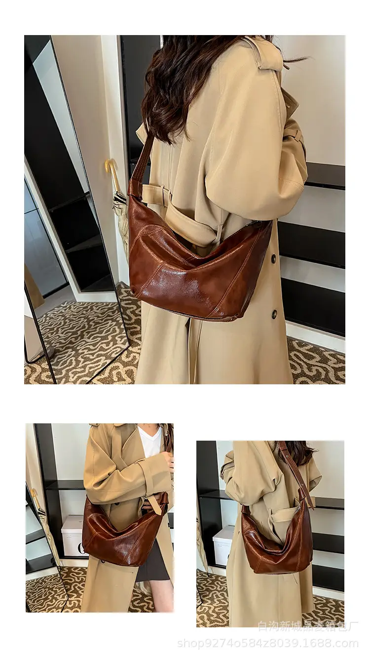 Women's Brown Croc Texture Shoulder Bag 2026 — feature 4