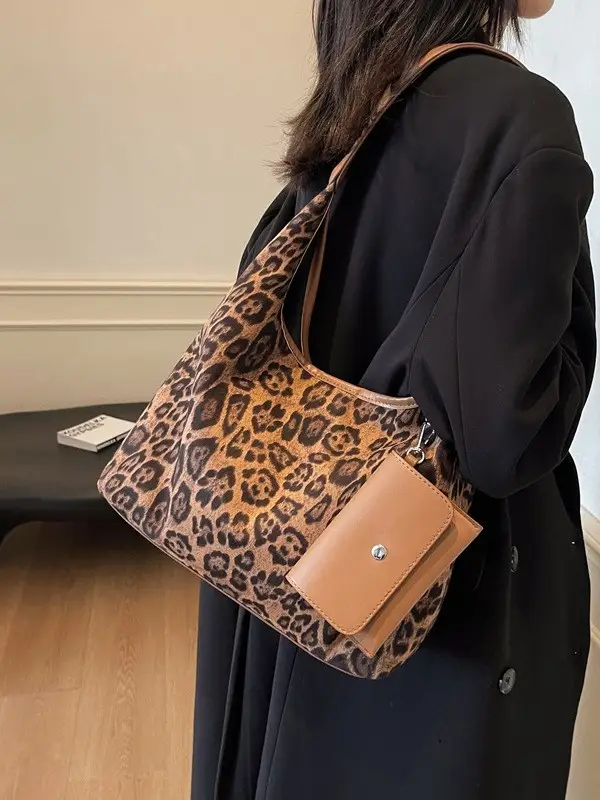 Leopard Print Large Shoulder Bag Women 2024 Winter - Image 5