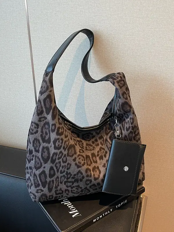 Leopard Print Large Shoulder Bag Women 2024 Winter - Image 8