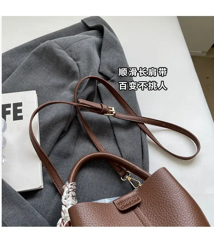 Brown Leather Bucket Bag for Women Casual Shoulder Crossbody — feature 3