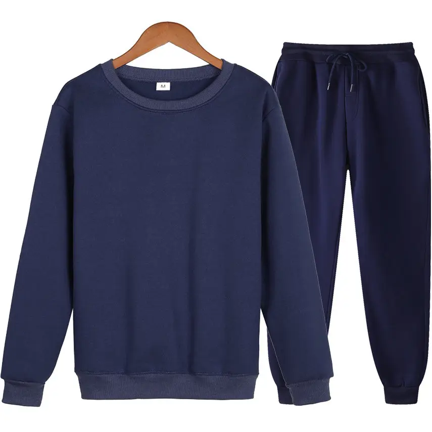AliExpress New Fleece Men's Sweat suit Solid Color Spring and Autumn Round Neck Casual Sports Sweat Two-Piece Men's Sweat — feature 11