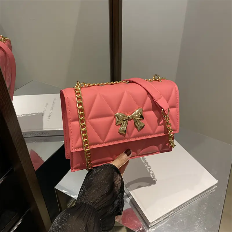 Pink Quilted Chain Shoulder Bag for Women 2025