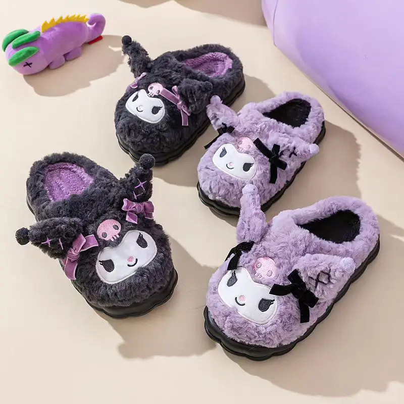 Sanrio Winter Cotton Slippers Women's Indoor Dormitory Students Thick Bottom Kulomi Cotton Slippers Warm Home Plush Slippers