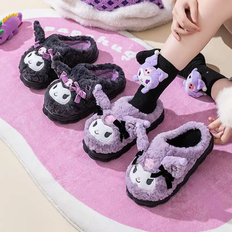 Sanrio Winter Cotton Slippers Women's Indoor Dormitory Students Thick Bottom Kulomi Cotton Slippers Warm Home Plush Slippers
