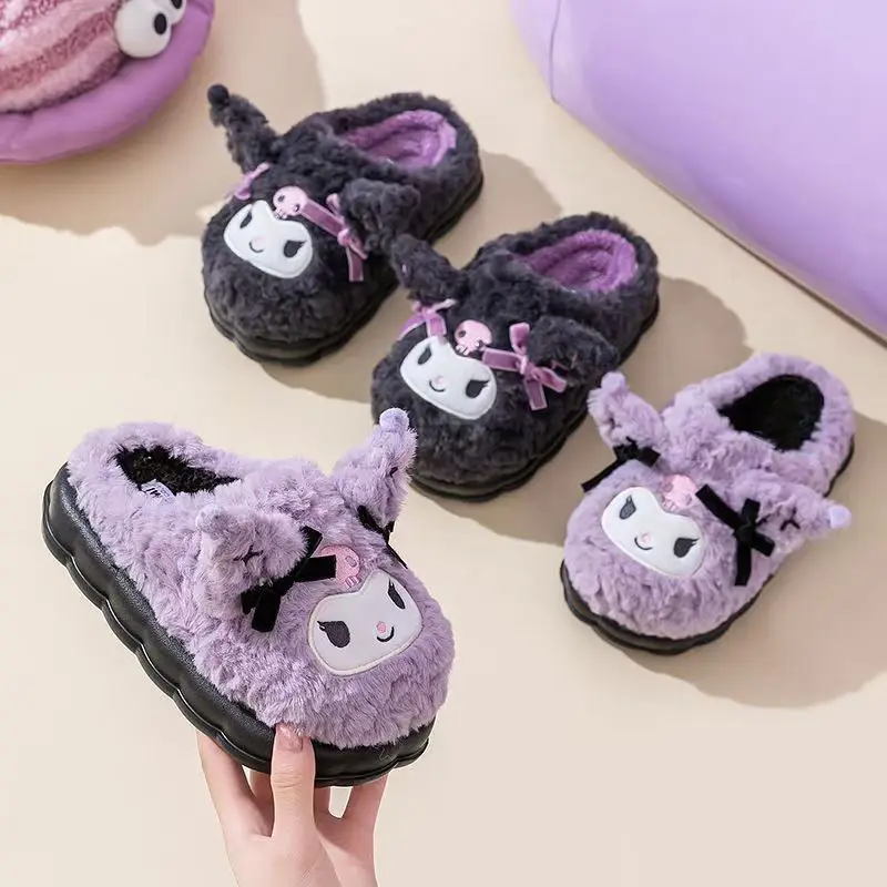 Sanrio Winter Cotton Slippers Women's Indoor Dormitory Students Thick Bottom Kulomi Cotton Slippers Warm Home Plush Slippers