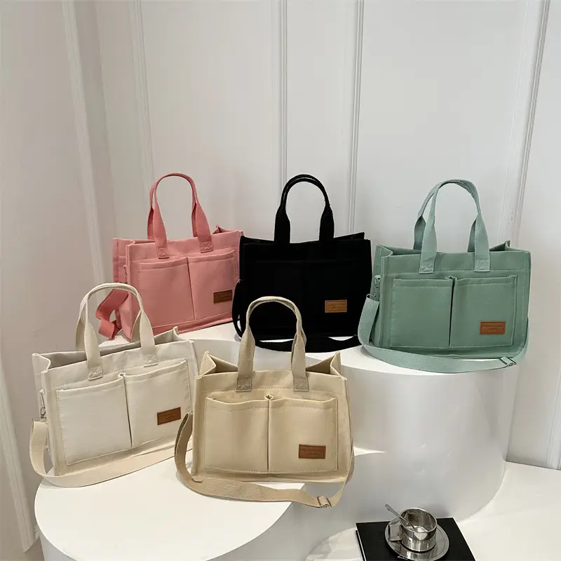 Pink Canvas Shoulder Bag for Women Large Capacity - Image 6