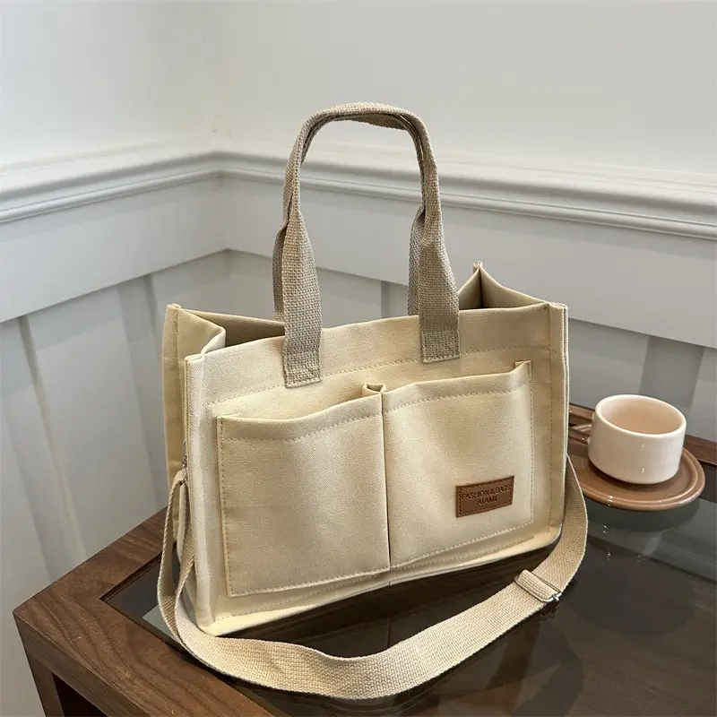 Pink Canvas Shoulder Bag for Women Large Capacity - Image 8