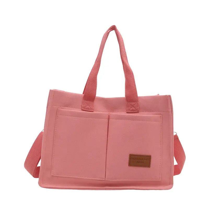 Pink Canvas Shoulder Bag for Women Large Capacity - Image 10
