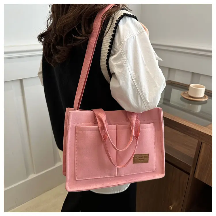 Pink Canvas Shoulder Bag for Women Large Capacity — feature 15