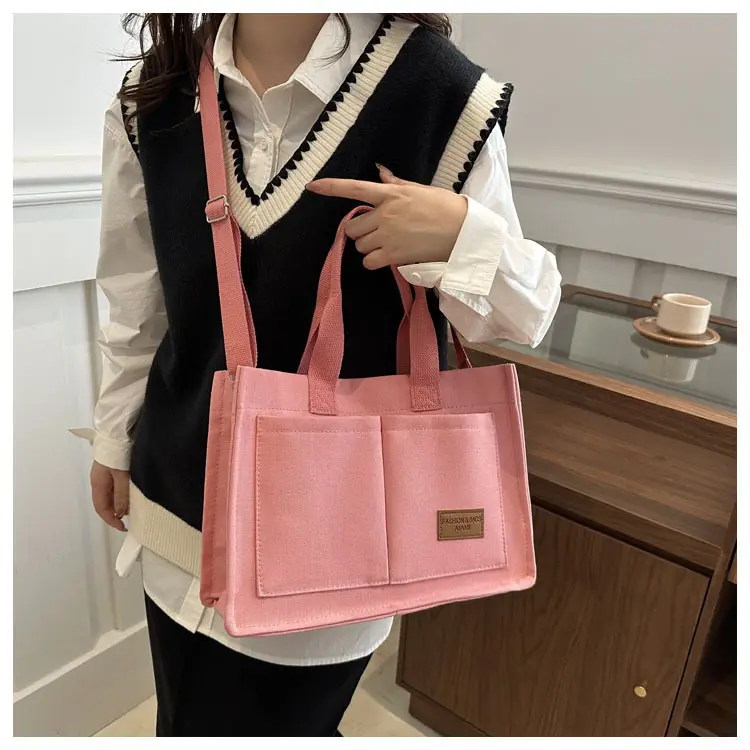 Pink Canvas Shoulder Bag for Women Large Capacity — feature 16