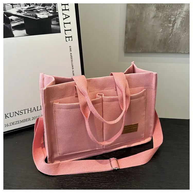 Pink Canvas Shoulder Bag for Women Large Capacity — feature 21