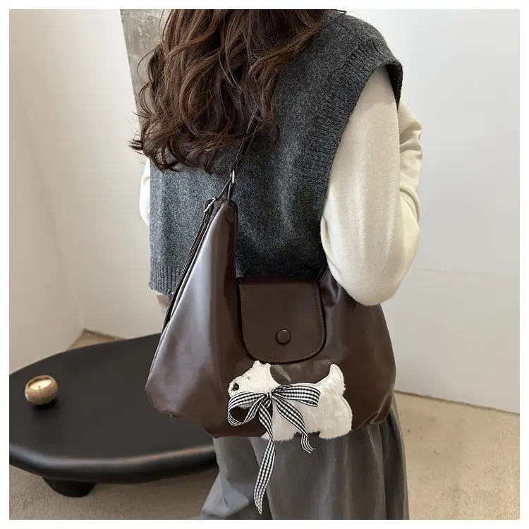 Women's Korean Style Puppy Print Shoulder Bag Brown — feature 9