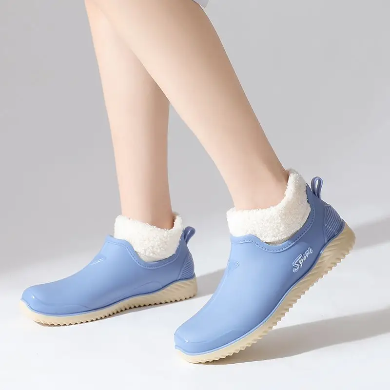 Women's Rain Boots, Shallow Mouth, Fashionable, Trendy, Low-Cut, Fleece-Lined, Warm, Short Tube, Non-Slip, Waterproof, Rubber Shoes, Dropshipping, Foot-Warming, Low Heel - Image 11