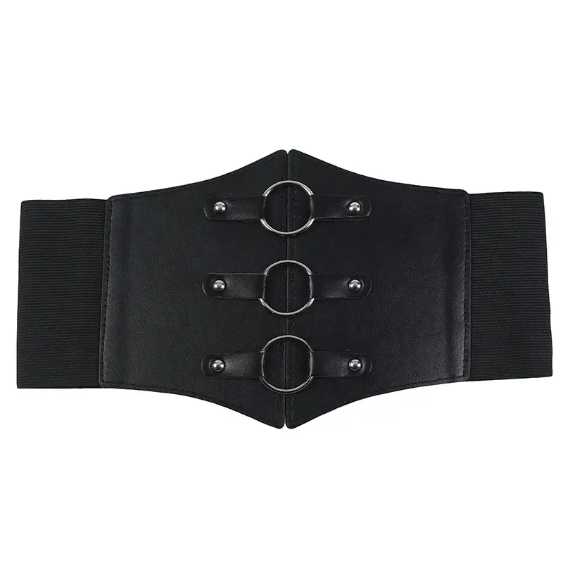 Women's Black Floral Elastic Waist Belt with Lace Up - Image 9