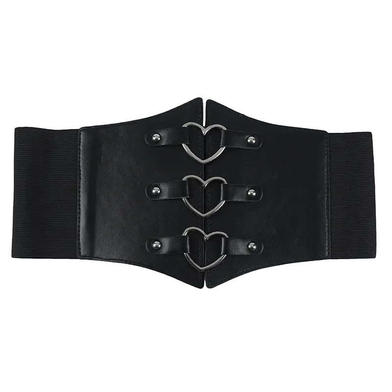 Women's Black Floral Elastic Waist Belt with Lace Up — feature 42
