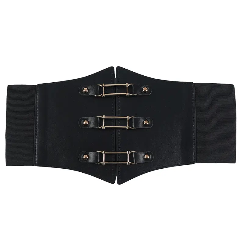 Women's Black Floral Elastic Waist Belt with Lace Up — feature 44