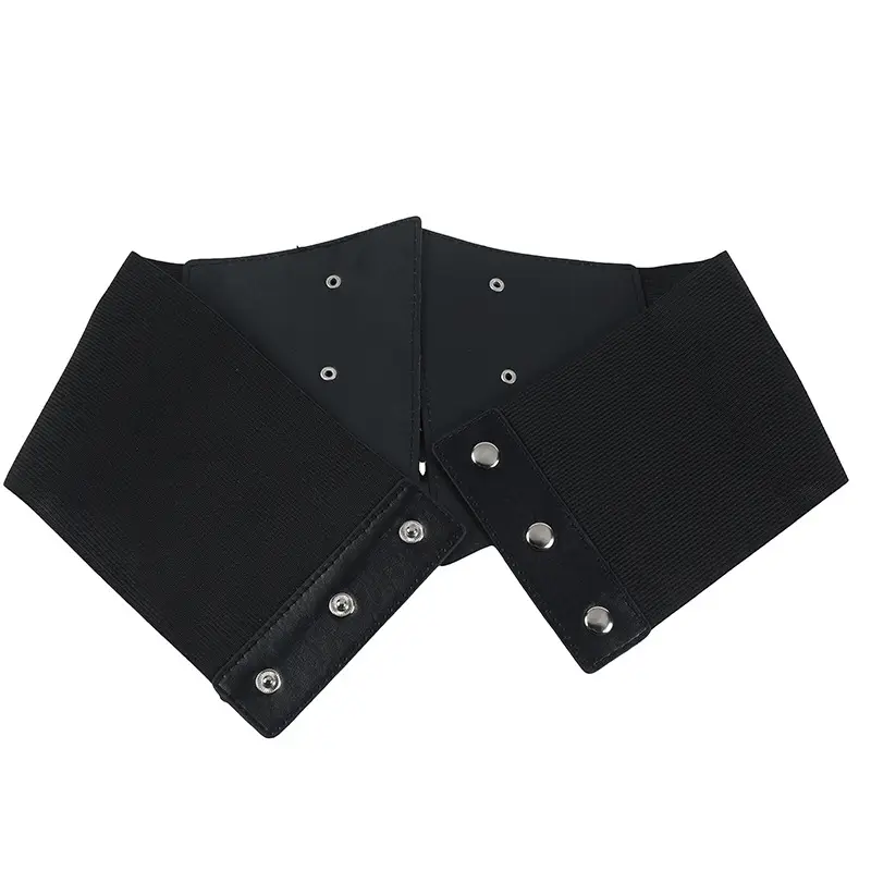 Women's Black Floral Elastic Waist Belt with Lace Up — feature 49