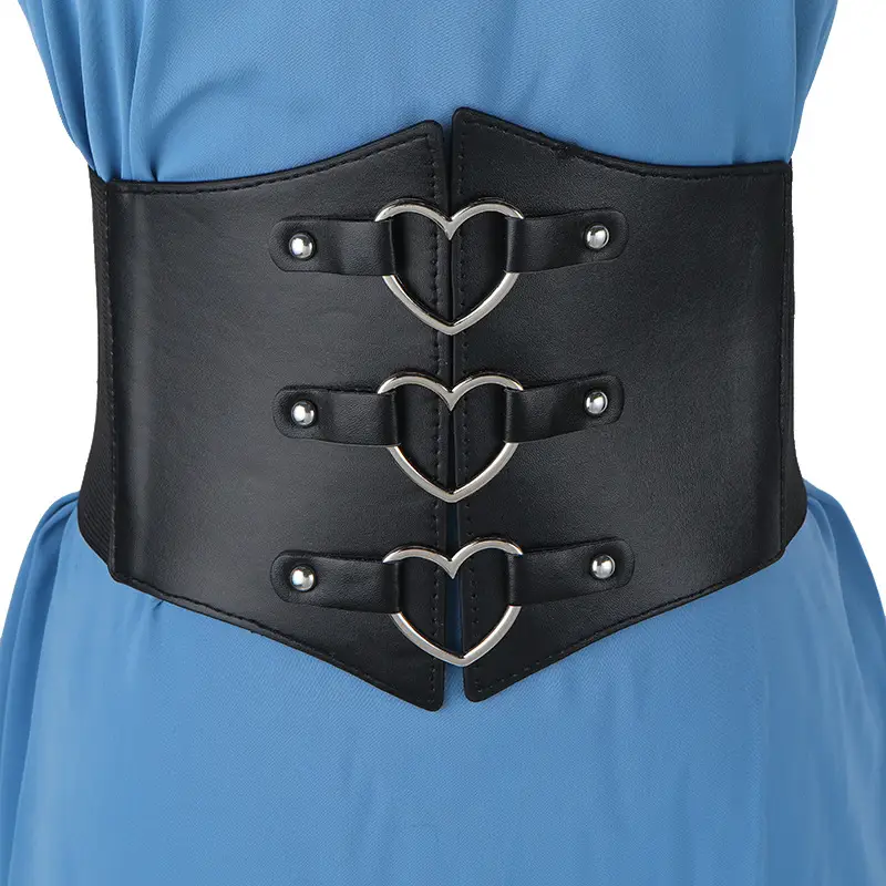 Women's Black Floral Elastic Waist Belt with Lace Up — feature 51
